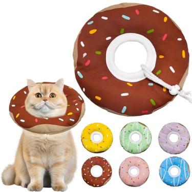 Imagem de Seyezo Coleira de cone de gato, macia, ajustável, para gatos pequenos, médios e grandes, coleira de donut fofa após cirurgia, cone de travesseiro de pescoço de gato, cone de vergonha de gato (marrom