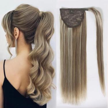 Imagem de Tinashe Extensão De Rabo Cavalo Tinashe, Cabelo Humano, Castanho Claro E Loiro Descolorido, Enrolado Em Reto 20 Polegadas, Para Mulheres (#P10/613, Polegadas)