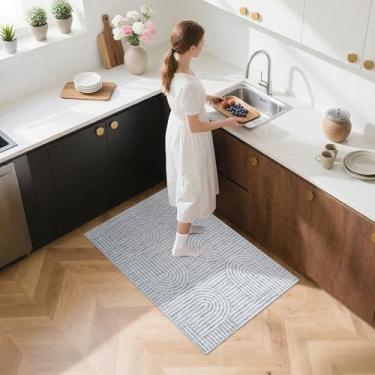 Imagem de Tapete lavável 5 x 7 cm para entrada, tapete abstrato para quarto, tapete de área pequena antiderrapante macio arco-íris com traseira de borracha, tapete geométrico boho resistente a manchas de pilha