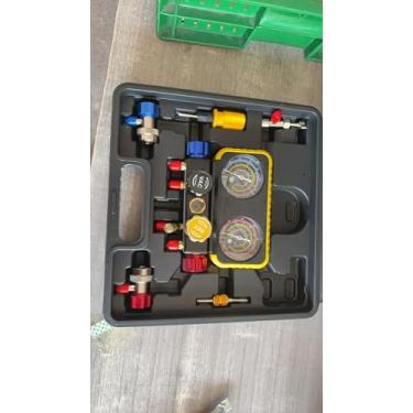 Imagem de Wells Conjunto de calibres AC HVAC Tools R410a R134a R32 R454B Refrigerante para casa Conjunto de manifold de diagnóstico CA de 4 vias com mangueiras de 1,5 m, acopladores de perfuração, pode tocar