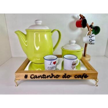 Imagem de BANDEJA CANTINHO DO CAFÉ COM PÉS DE METAL DOURADO E ESPELHO 20X30cm - 