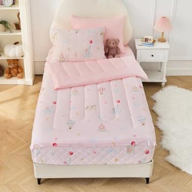 Imagem de Bestier Conjunto de edredom infantil tamanho solteiro, 3 peças, conjunto de cama com zíper para meninas, conjunto de cama infantil com estampa de desenho animado para crianças, certificado de casal