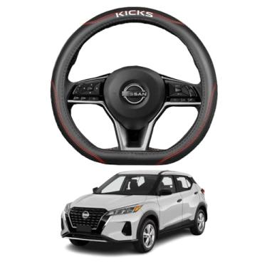 Imagem de Kakash Acessório interior personalizado para Nissan Kicks 2018-2021 2022 2023 2024 2025 2026 Capas de volante antiderrapantes Sporty Racing Faux Leather Ergonômico Confortável Alça 1 pçs/conjunto