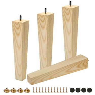 Imagem de FoDau770 5/40.6 cm-18 parafusos pernas quadradas para móveis 30,5 cm, pernas de madeira de cinza para conjunto de 4, pés modernos de meados do século, peças de substituição de madeira para armário