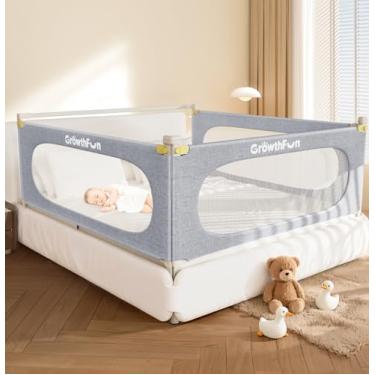 Imagem de Trilho de cama queen size de 3 peças para crianças, protetor de trilho de cama de bebê com altura ajustável de 30 níveis, protetor de trilho de segurança para crianças pequenas para cama queen size