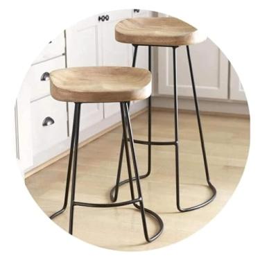 Imagem de Conjunto de 2 banquetas de bar, banqueta alta de madeira retrô com perna de metal preto, cadeiras de bar à prova de deslizamento, cadeiras de jantar para cadeiras de pub (65 cm)