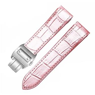 Imagem de EZZON Pulseira de relógio de couro genuíno requintada para série Cartier 20 mm design elegante 23 mm pulseira de relógio (fivela prata rosa, 23 mm)