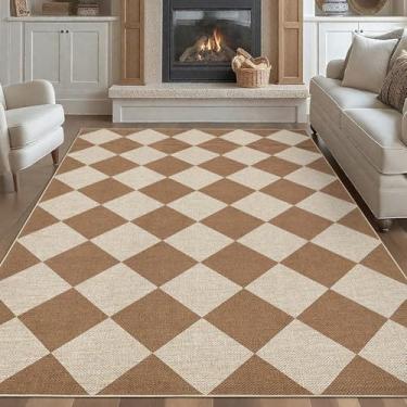 Imagem de GarveeHome Tapete quadriculado de juta fácil 25,5 x 30,5 cm, lavável na máquina, antiderrapante, resistente a manchas, ambientes internos e externos, para sala de estar, quarto, cozinha, jantar, pátio