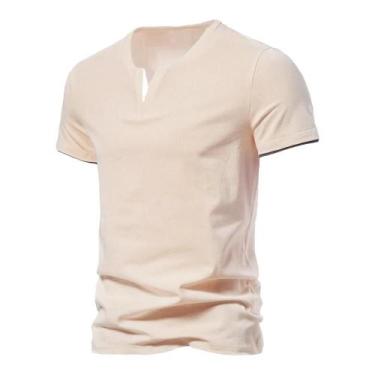 Imagem de Camiseta Henley Masculina Slim Fit Com Decote Em V Para O Verão, Respi