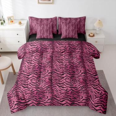 Imagem de Erosebridal Conjunto de edredom solteiro com estampa de tigre vermelho escuro com lençol para mulheres e adultos - Conjunto de cama com estampa de pele de tigre selvagem de 7 peças