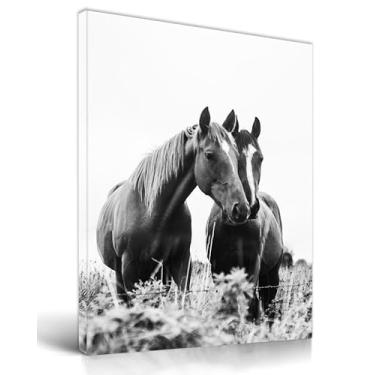Imagem de UPWOIGH Decoração de parede de banheiro, arte de parede de cavalo preto e branco, impressão abstrata de animais em tela emoldurada de madeira à prova d'água, imagens de alta qualidade de 30,5 x 40,6