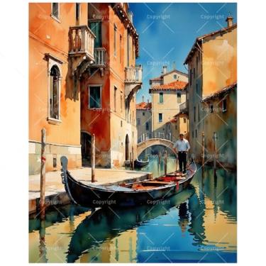 Imagem de TAOPAOLAB Kit de pintura de gôndola de Veneza por números para adultos - Pintura de gondoleiro de canal veneziano DIY em tela, 20 x 30 cm, conjunto de tinta acrílica emoldurada, adequado para