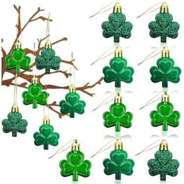 Imagem de Conjunto de enfeites de trevo para decoração de Dia de São Patrício, 24 peças, trevo, boa sorte, trevo, enfeites de bola pendurados para primavera, dia irlandês, dia de São Patrício, casa, mesa