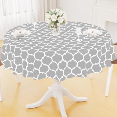 Imagem de Smiry Toalha de mesa redonda de plástico, toalha de mesa de vinil à prova d'água com forro de flanela para mesas redondas, limpa e à prova de derramamento para jantar, acampamento, ambientes internos