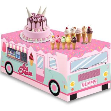 Imagem de Toalha de mesa de sorvete de 1,8 m para decoração de sorvete, toalha de mesa de jantar, tecido lavável, poliéster, retangular, capa protetora para chá de bebê, doce, aniversário, donut, decoração de