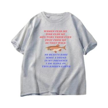 Imagem de Camiseta Feminina Divertida Com Estampa De Meme De Pesca, Manga Curta 