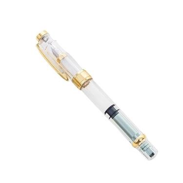 Imagem de CYSUE Caneta-tinteiro transparente moderna com clipe dourado ou prata canetas coloridas materiais escolares para estudantes artigos de papelaria (dourado verde claro, ponta EF 038 mm)