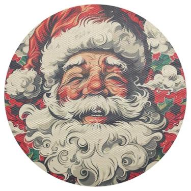 Imagem de xigua Jogo americano redondo de Natal Papai Noel, tapete de mesa redondo antiderrapante resistente ao calor, tapetes de mesa de 48 cm para decoração de cozinha, jantar e festa