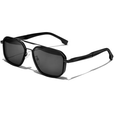 Imagem de KANASTAL Óculos de Sol Escuro Preto Metálicos Masculino Feminino Polarizado Quadrado Proteção UV Oculos Vintage Retro Elegante Classic Metal Black Sunglasses -Preto