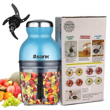 Imagem de Processador de Alimentos 260W, Moedor de Carne com Copo 600ml, Azul, para Frutas, Legumes e Papas de Bebê, Baixo Ruído