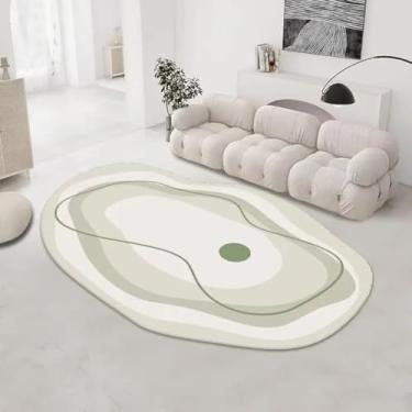Imagem de Tapete oval irregular moderno para sala de estar, estilo simples, decoração, tapete de pelúcia para cabeceira de cama, tapete de banheiro lavável para porta (60x90cm 23,6x35,4in/Pelúcia-5)