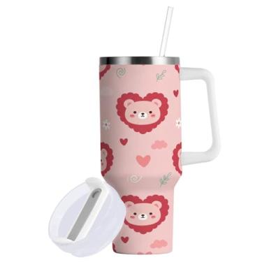 Imagem de ATTX Copo de ursinhos de pelúcia para Dia dos Namorados de 850 g com alça - Caneca de viagem de aço inoxidável isolada a vácuo, xícara de café à prova de vazamento com canudo #360