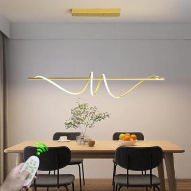 Imagem de Lustre moderno de LED para restaurante, luminária pendente dimerizável de 3000K a 6500K com controle remoto, estrutura espiral em alumínio preto, 50W, altura ajustável, ideal para hotéis, co