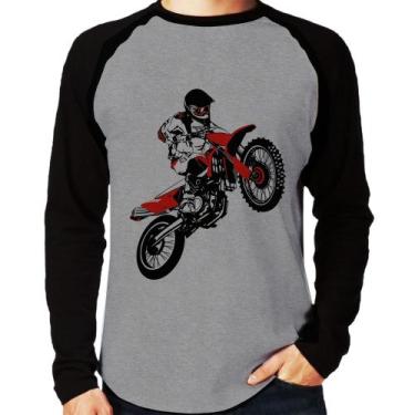 Imagem de Camiseta Raglan Motocross Jump Vermelha Manga Longa - Foca na Moda, Ci