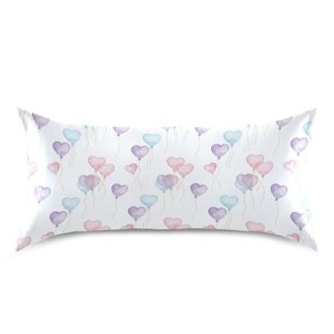 Imagem de Wassud Fronha de cetim para cabelo e pele com balões de coração e dia dos namorados, capas de almofada respiráveis tamanho king size com fecho de envelope