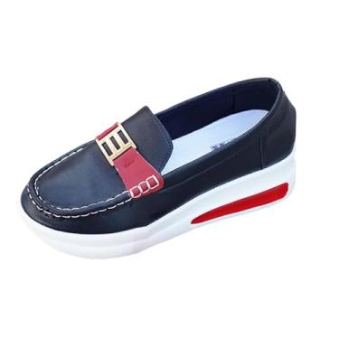 Imagem de Chinelo feminino de cor lisa, salto cunha, calçado casual para primavera e verão., Azul-royal escuro, 36