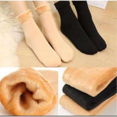 Imagem de kit  Pares Meia Termica Feminina Cano alto de Lã Grossa Peluciada Meia