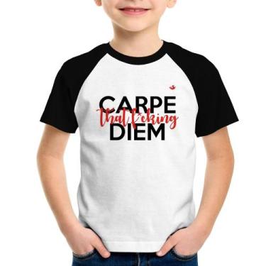 Imagem de Camiseta Raglan Infantil Carpe that fucking Diem - Foca na Moda, Branc