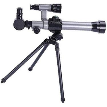Imagem de pcagfaajmh Telescópio para crianças iniciantes em astronomia e adultos, telescópio de observação de estrelas com tripé resistente, 3 oculares e mira localizadora (cinza)