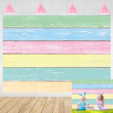 Imagem de Pano de fundo de madeira colorido pastel, fundo de fotografia de madeira rústico, primavera, decorações de Páscoa, faixa para meninos e meninas, adereços para fotos de festa de aniversário (208 x
