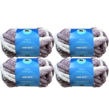 Imagem de MSD&FT 4 novelos de fio grosso de chenille, fio de tricô à mão, 226 g (25 m/27 jardas), fio branco DIY (multiroxo-u4)