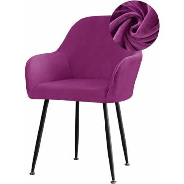 Imagem de Capas elásticas de veludo para cadeiras de jantar, com encosto curvo e apoio de braço. Capa removível para cadeira giratória de sala de jantar ou casamento.