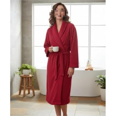 Imagem de Roupão de Banho Unissex Adulto Microfibra – Macio Diversas Cores, Ideal para Casa, Relaxamento, Após Banho e Viagem (CEREJA TAM M)