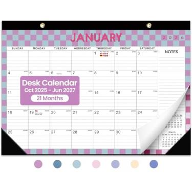 Imagem de Calendário de mesa 2025-2026, calendário de 21 meses de outubro de 2025 a junho de 2027 - grande 43 x 30 cm, calendário mensal de mesa/parede para escola em casa ou escritório - quadriculado