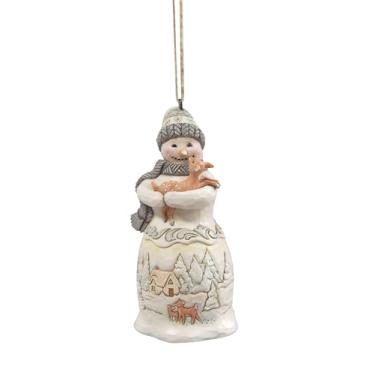 Imagem de Enesco Jim Shore Heartwood Creek Boneco de neve da floresta branca segurando um cervo enfeite pendurado, 11 cm, multicolorido