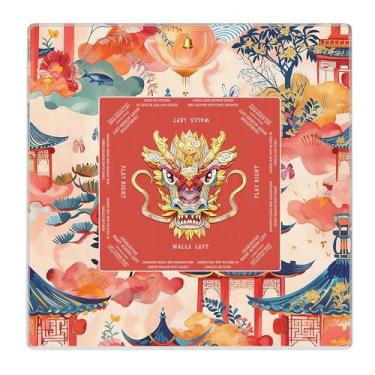 Imagem de Likjad Chinese Dragon Mahjong Mat for Table 31.5 x 31.5 Inch, Traditional Red Oriental Chinoiserie Non-Slip Noise Reduction Mahjong Mat for Poker, Dominoes, Cards, Board & Tile Games