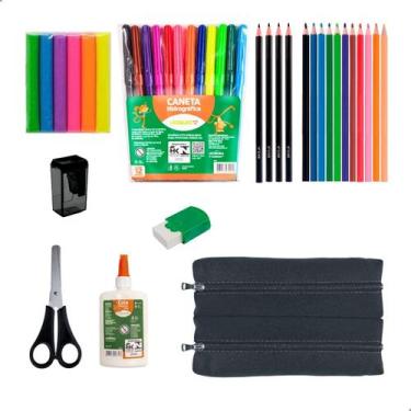 Imagem de Kit Material Escolar Infantil Estojo Triplo Mais Itens - Menino - Daru