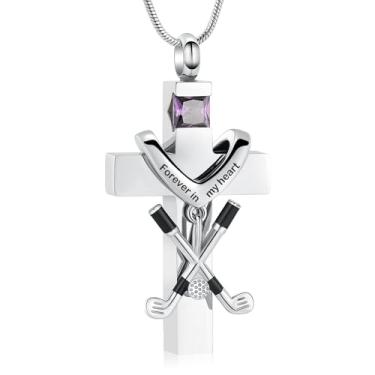 Imagem de AIWENXI Colares de urna com cruz para homens e mulheres, joias de cremação para cinzas, aço inoxidável, pingente memorial de cinzas, joias para animais de estimação, Aço inoxidável, Sem Pedra Preciosa