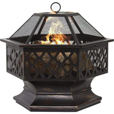 Imagem de U5GAAALPPQ9 Grande fogueira retrô, aquecedor de braseiro de ferro fundido preto, tigela de acampamento multifuncional, para quintal, acampamento, piquenique, fogueira, jardim