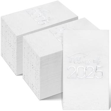 Imagem de 200 peças de guardanapos descartáveis para convidado de parabéns da turma de formatura de 2023 toalhas de mão de papel alumínio para 2023 suprimentos de festa de formatura (prata)