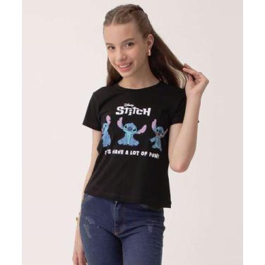 Imagem de Camiseta Juvenil Manga Curta Stitch Disney Tam 10 a 16-29059, 10, Pret