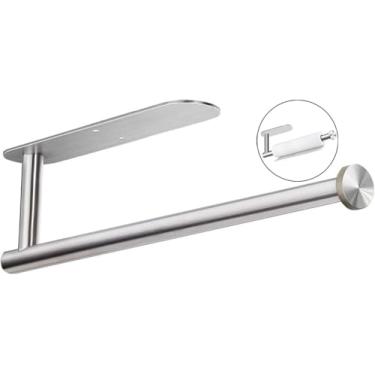 Imagem de Suporte de toalha de papel montado na parede, aço inoxidável, instalação autoadesiva ou de perfuração, organizador de cozinha multiuso para toalhas de papel, filme plástico, folha de alumínio, barra