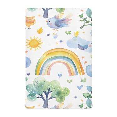 Imagem de xigua Lençol de berço em aquarela pastel arco-íris para meninas e meninos, lençol macio e respirável adequado para berço padrão e cama infantil 71 x 132 cm