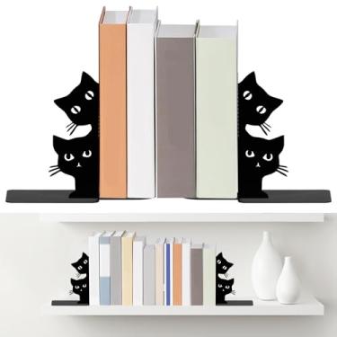 Imagem de 2 peças, suportes para livros para gatos, espiando, fofo, metal, gatos, rolha de livro, decoração decorativa para mesa de livros, para estante, escritório, sala de estudo em casa (estilo preto 2)