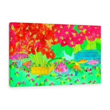 Imagem de Walasse Ting Impressão de arte em tela rosa jardim galo famoso floral feminino reprodução de pintura colorida grande decoração de parede para quarto 105 x 70 cm (104.1x71.1 cm) moldura