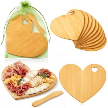 Imagem de Nuenen 10 peças mini tábua de corte de madeira a granel com alça, charcutaria de madeira para artesanato, gravação a laser com facas, sacos de organza, lembrancinhas de festa de casamento, presente de